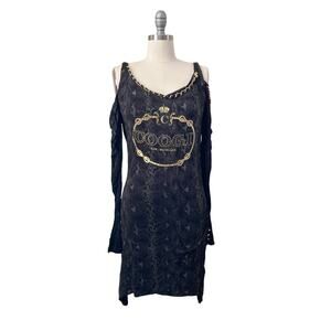 Coogi Women's Dress Size M Black Snake Skin Print Gold Chain Cold Shoulder